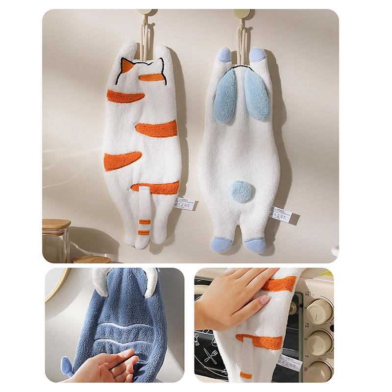 Cute Cat Rabbit Elephant Hanging Towel Kitchen Hand Towel Bathroom Soft Absorbent Handkerchief Wipe Towel Cartoon Kids Towels