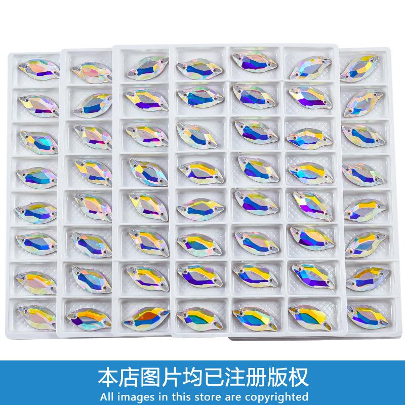 K9 Glass Willow Leaf Flat Bottom Hand Sewn Drill, High Imitation Aojin Bottom Double Hole Flat Buckle Diy Clothing Rhinestone Jewelry Accessories