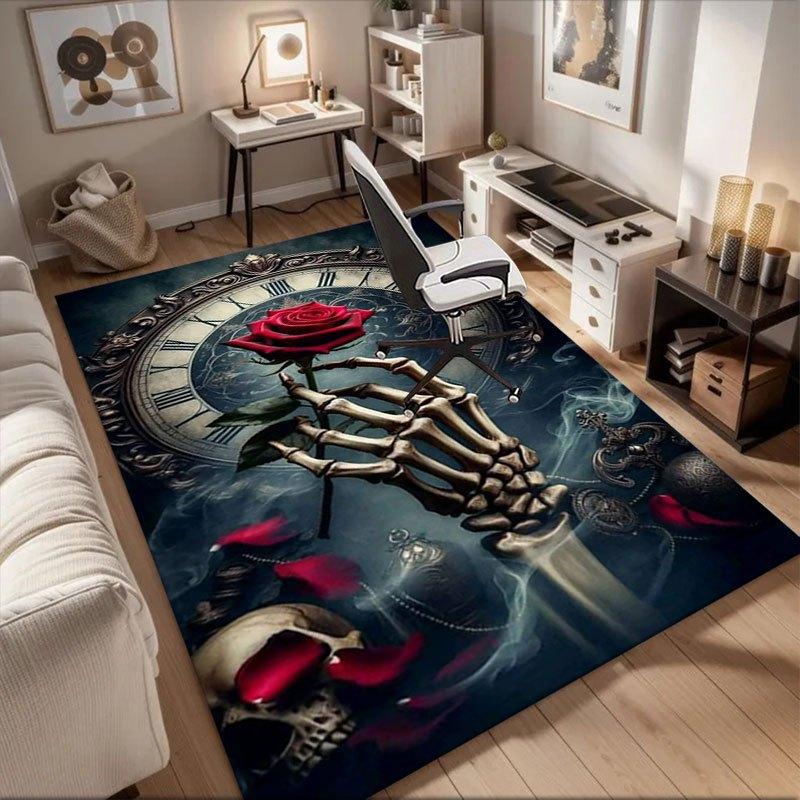 "Timeless Beauty: Gothic Skeleton Hand Holding Red Rose Wall Art Print"Office Mat Home Decor Office Desk Chair Carpet for office ph84