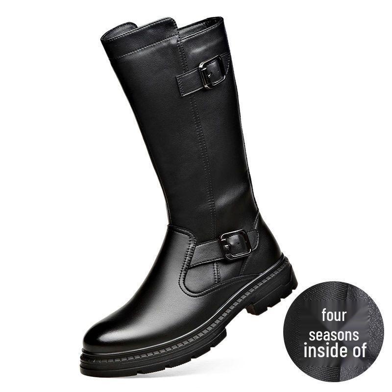 Men's High-Top Genuine Leather Equestrian Riding Boots - Winter Long Cowboy Style