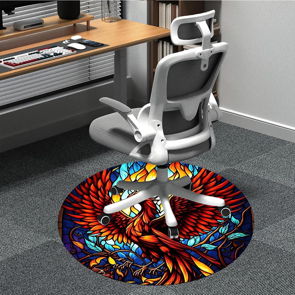 1pc Phoenix StainedGlass Office Round Area Rug, Under Office Chairs Bedroom Living Room Home Decor, Room Deco 80cm
