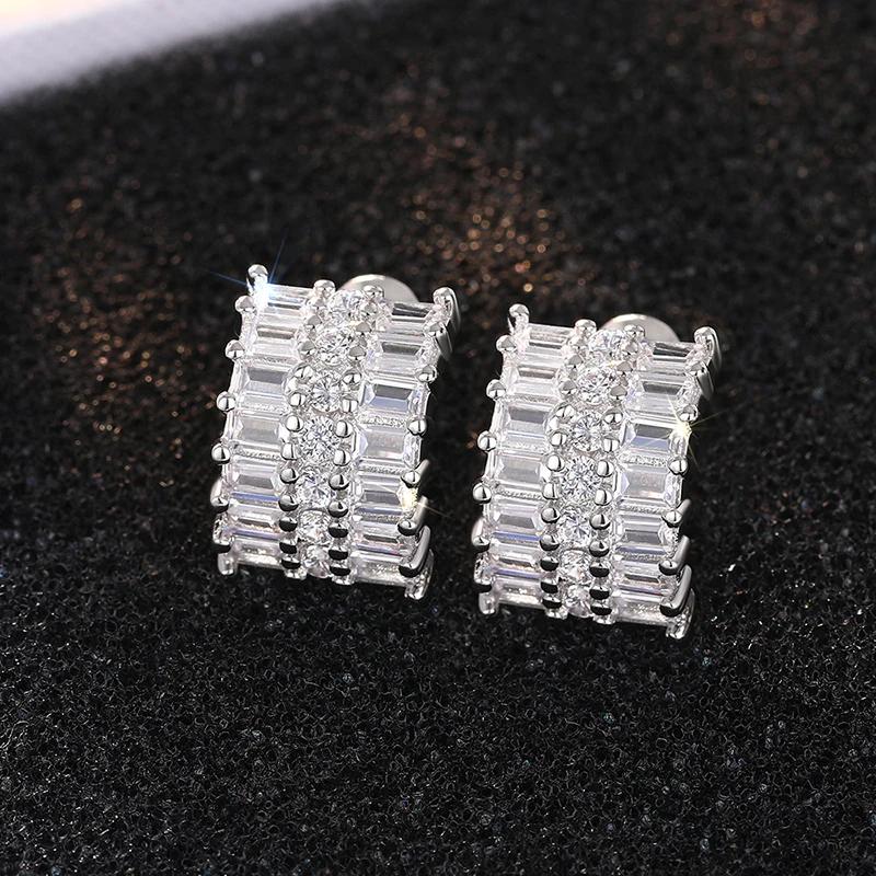 Huitan Brilliant Wide Semi-Circular Shaped Stud Earrings for Women Shiny Cubic Zirconia Ear Accessories Fashion Wedding