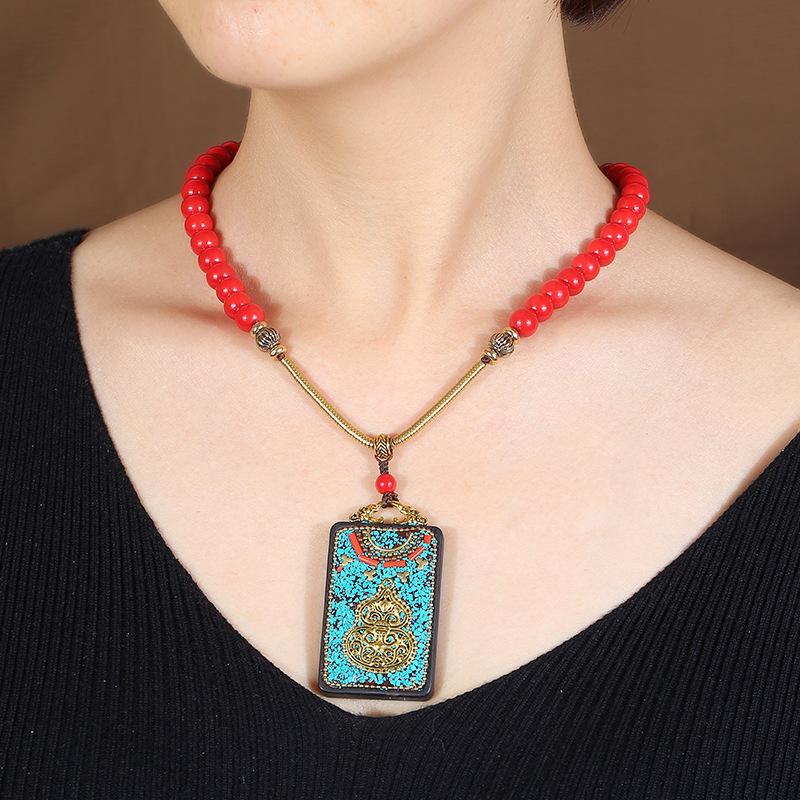 Nepal Tibetan ethnic style ebony thangka necklace men and women retro simple short clavicle chain amulet accessories