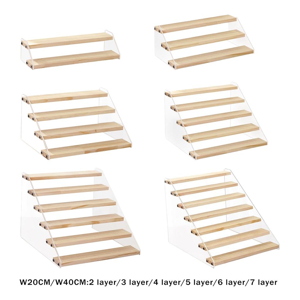 Acrylic Wooden Display Stand Shelf Glasses Cosmetic Doll Ladder Riser Stand