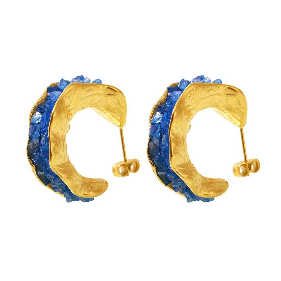 C Shape Stainless Steel Stud Earrings For Women 18k Gold Plated With Multi Color Crystal Women's Earring Ear Studs Woman Zircon