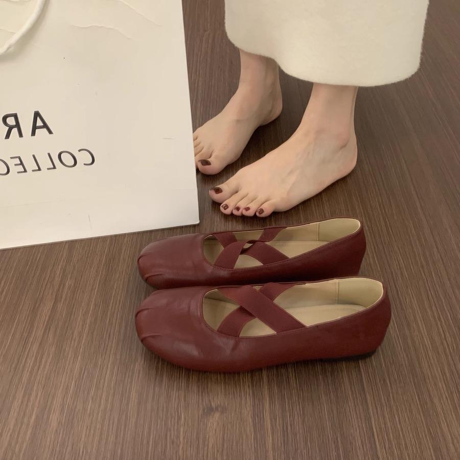 xieyiren Korean version of versatile retro cross strap round head Mary Jane shoes are not tired of casual flat ballet shoes