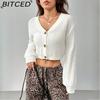 BITCED Women's Knitwear Autumn/Winter Minimalist Short-Length Button-Front Cardigan Sweater