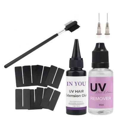 UV Hair Extension Kit: 30g Glue + 30ml Remover, Fast-Curing Waterproof Bonds + 4 Anti-UV Shields | Salon & Home Safe Set
