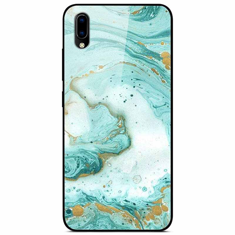 Case Tempered Glass Hard Clear Phone Case For Vivo Y91C Protector Shockproof Marble Fundas Coque