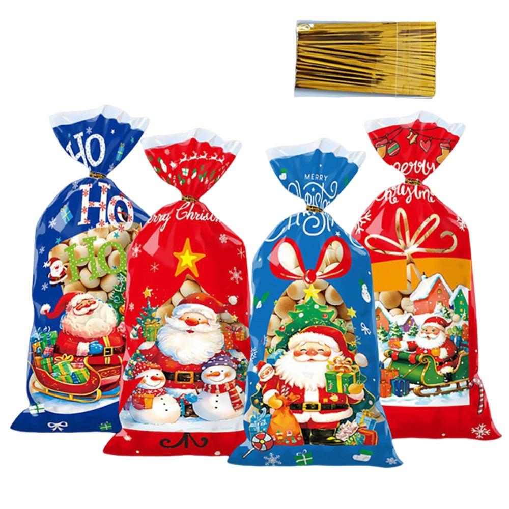 

50PCS Multicolor Christmas Gift Bag Party Supplies Cookies Cartoon Santa Clause Deer Christmas Candy Bags Xmas Tree Snowman 12.5x27cm