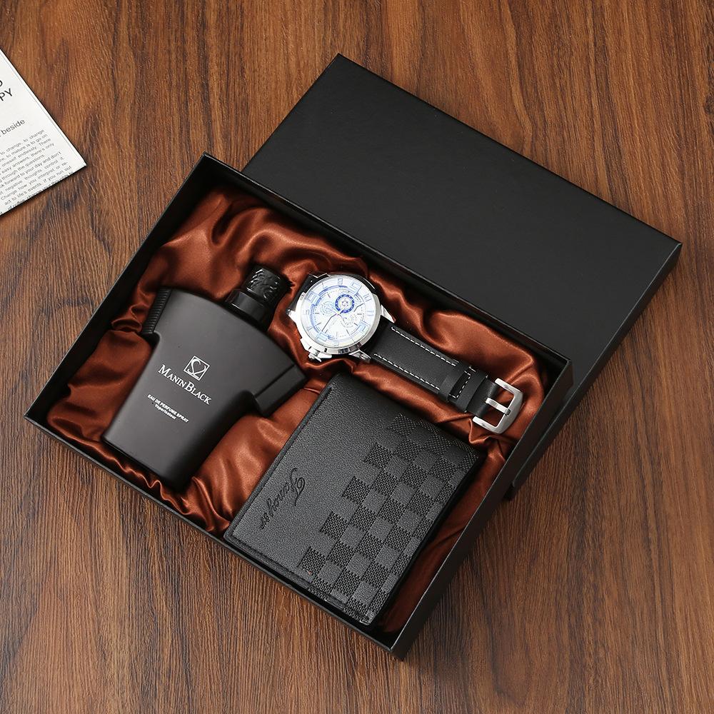 Set de Regalo para Hombre, Cartera + Reloj + Caja para Cinturón, Regalo de San Valentín Día del Padre para Novio Amigo