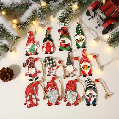 Yousheng 9Pcs Wooden Christmas Tree Hanging Decorations Handmade Elf Gnome Doll Ornaments Xmas Tree Home Holiday Decor