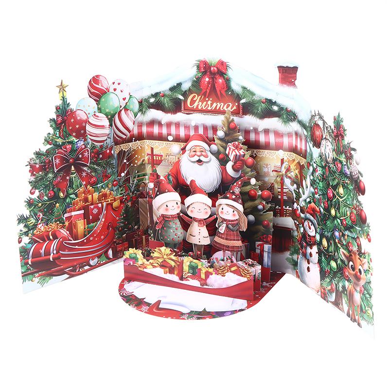 1Pc 3D Christmas Card With Snowy Winter House And Santa Claus Design Envelope Included Festive Greeting For Family Friends