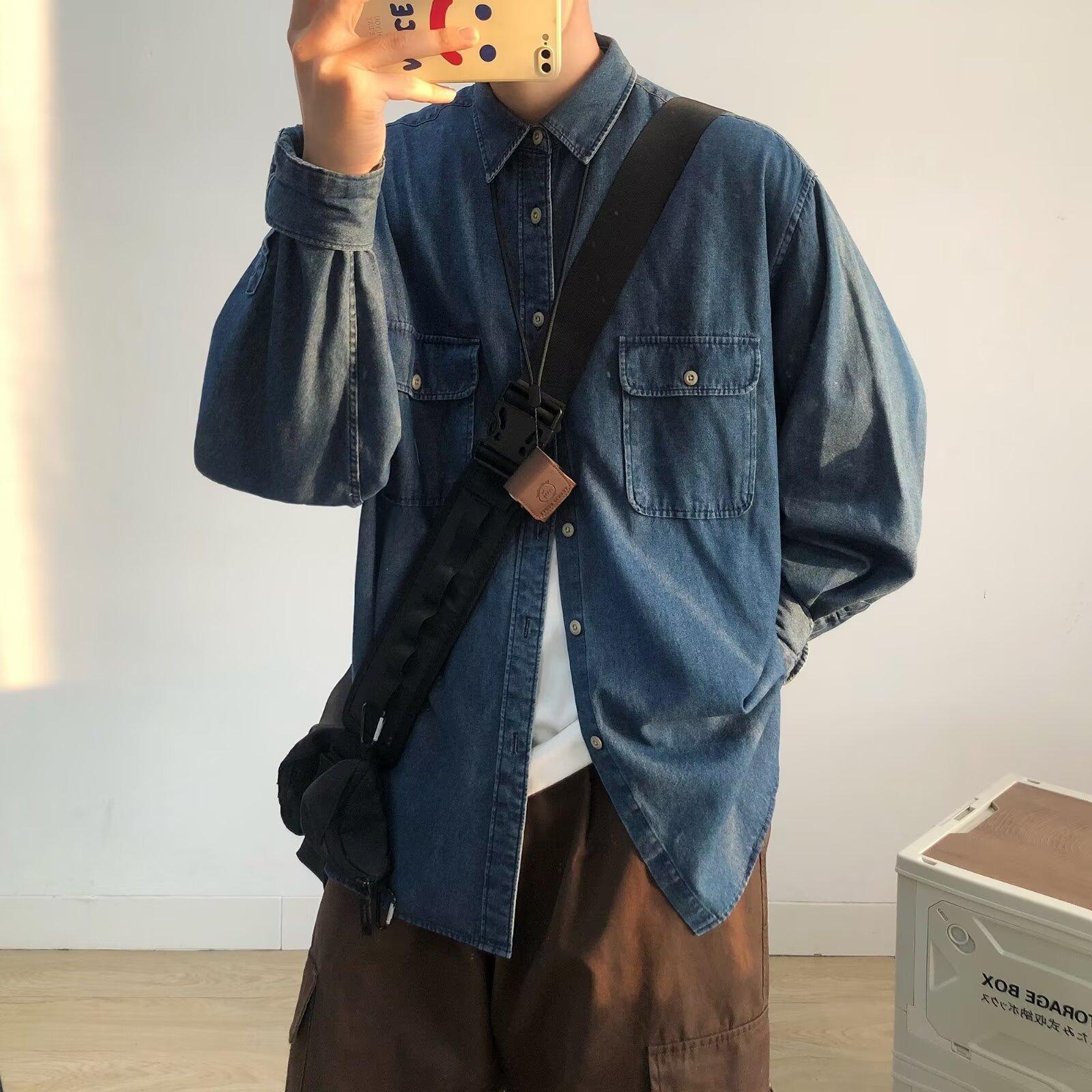 

2024 Весна и осень PU красивое пальто мужское Ins High Street модный бренд Гонконгский стиль японский стиль Харадзюку корейский стиль модная свободная куртка 2XL синий