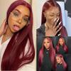 AIMEYA Burgundy Long Silky Straight Wig 13x4 Synthetic Lace Front Wigs for Women Heat Resistant Natural Hairline Daily Wear