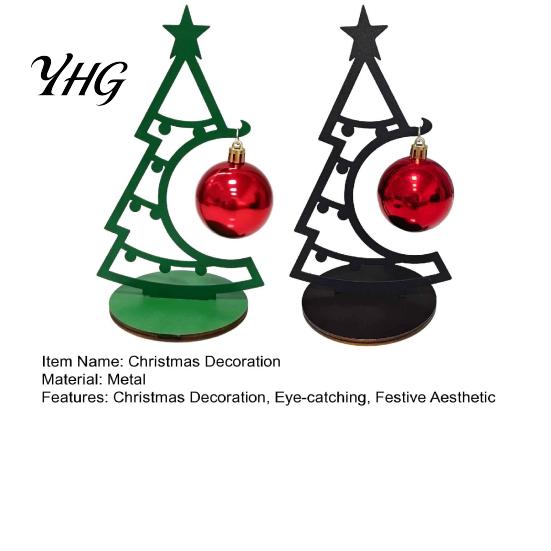 Metal Tabletop Ornament Christmas Tree Table Decoration, Line Art Holiday Sculpture with Hollow Ornaments Red Ball for Xmas Party Desk, Shelf, Mantel