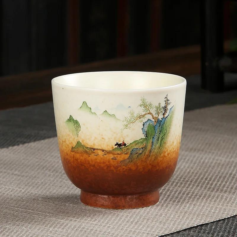 1pcs 100ml Coarse Pottery Teacup Single Cup Large Handmade  Ceramic Kung Fu Tea Set  Hand-painted Firewood Master Cup.