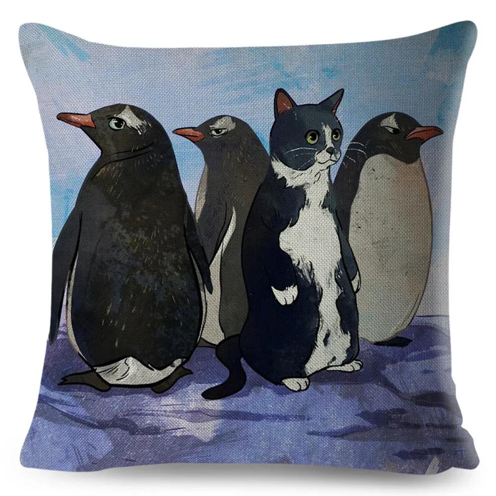 Olejomalba Roztomilá Kočka Povlak na Polštář Dekor Barevný Kreslený Domácí Zvíře Povlak na Polštář Polyesterový Povlak na Polštář na Pohovku Dětský Pokoj