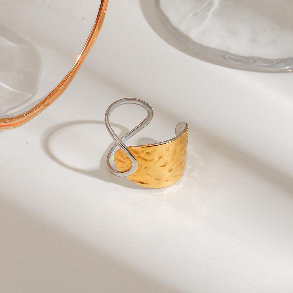 Yori Hammered Hollow Asymmetric Adjustable Open Ring Prevent Allergy Glossy Metal Versatile Daily Jewelry Gift
