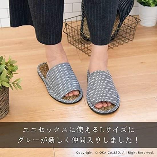 Oka Japan-made Kurume-ori Tatami Slippers L Size Gray