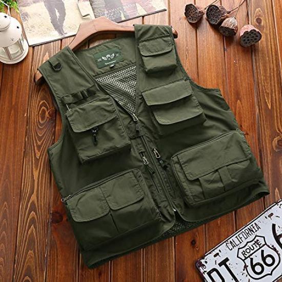Fishing Fishing Disaster Mountain UV Quick Large Army Green L [songlibin] Vest, Vest, Photographer, Multi-pocket, Mesh, Multi-functional, Work,