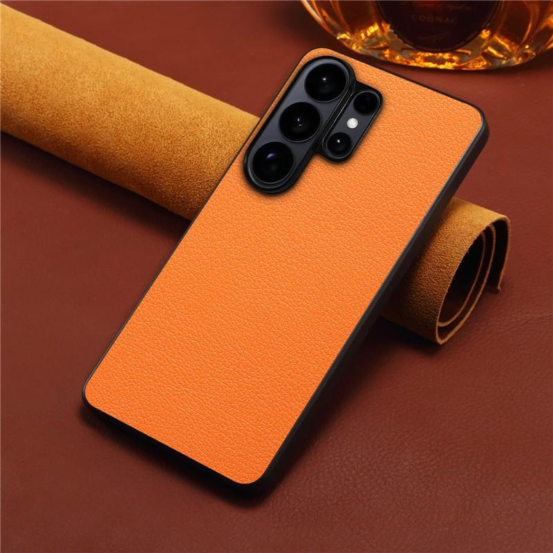 Luxury Plain Pu Leather Phone Case For Samsung Galaxy S26 Ultra S23 FE S24 S25 Plus Wireless Charging Ultra Thin Soft Cover