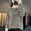 24 Spring Striped Semi-turtleneck Knitted Shoulder Sleeve Bottom Shirt Loose Versatile Pullover Long Sleeve Top