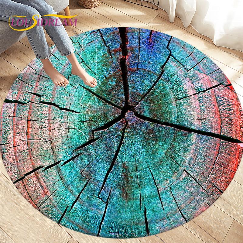 3D Wood Grain Round Area Rug,Circle Carpet Rug for Living Room Bedroom Sofa Cloakroom Decor,Kids Play Non-slip Floor Mat,Pet Mat