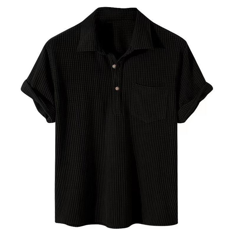 

Летняя вафельная простая однотонная однобортная мужская рубашка с лацканами, топы, мужские рубашки XXXL чёрный