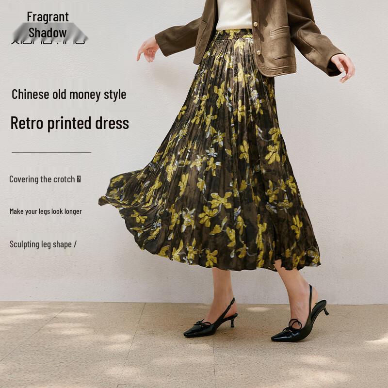 Xiangying Floral Pleated Skirt S
