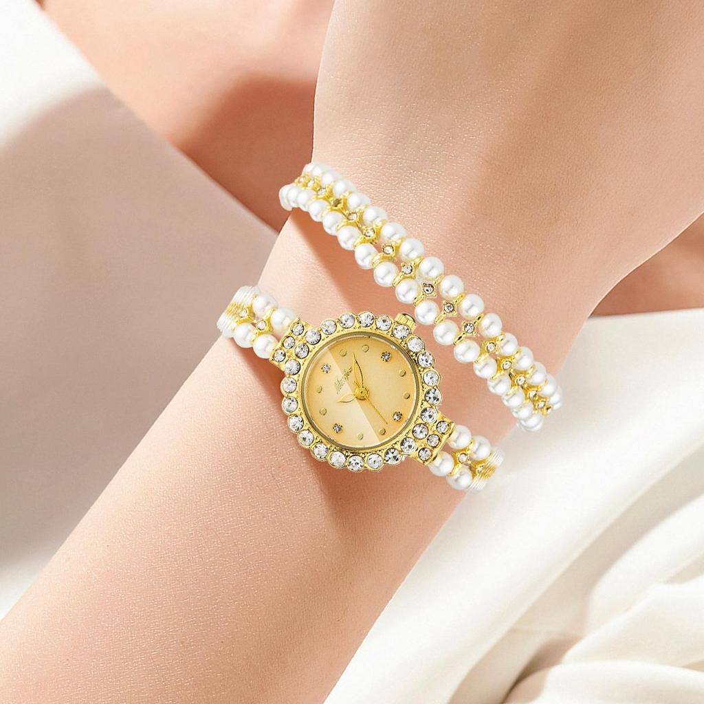 New Romantic Women's Watch Diamond Luxury Wrapped Pearl Bracelet Watch Waterproof Ladies Fashion Quartz Wristwatches Gift