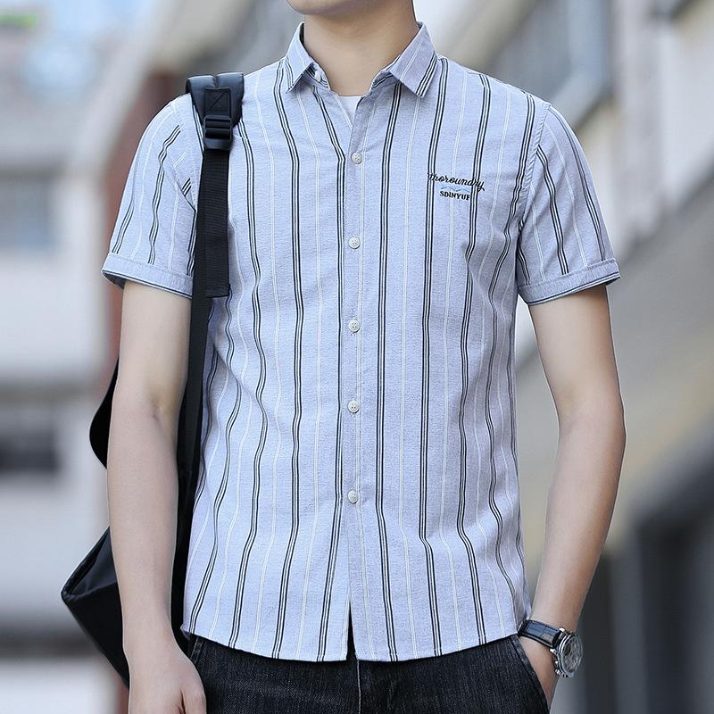 

Summer New Men s Short-sleeved Shirt Korean Version of the Trend of Simple Simple Slim Striped Casual Handsome Shirt Men s Clothing M