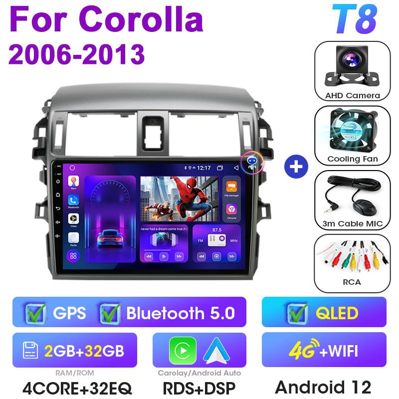 Android 12 Car Radio For Toyota Corolla E140/150 2006 - 2013 GPS Carplay Auto 2 Din Stereo Intelligent Systems Smart Autoradio