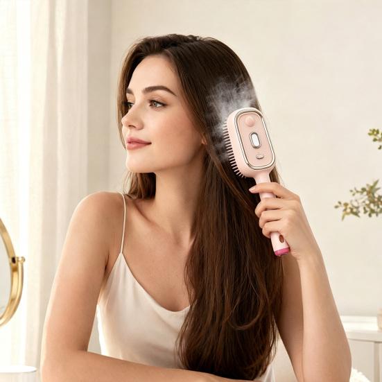 Scalp Massaging Comb Electric Steam Brush with Essence & Measuring Cup, Rechargeable Anti-Static Static Reducing Hair Massager Spray Brush,