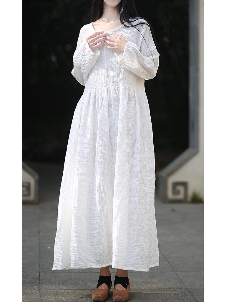 Women's Double-Layer Cotton and Linen Retro Long Dress - Cool, Gentle Style, Available In 4 Colors