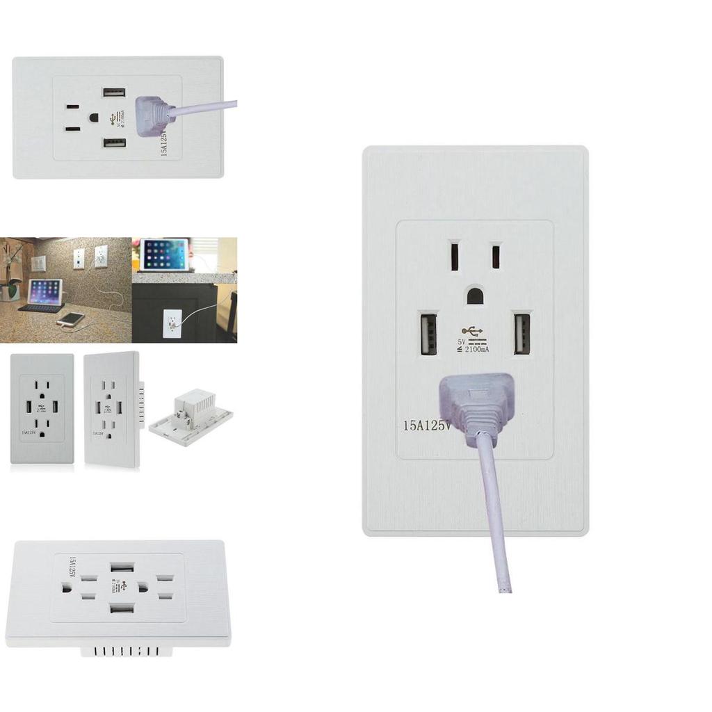 2 Pack Stylish 2 Outlet 2 Usb Port Wall Socket Charger Panel Set