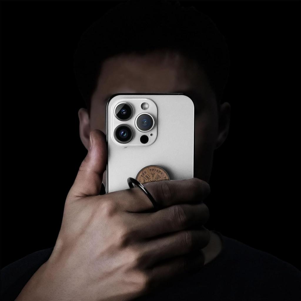 Carveit Wooden Cell Phone Ring Holder Finger Stand Metal Grip Hook Phone Kickstand Compatible with S24 Ultra S23 iPhone 16 Pro Max 13 14 15 Pixel