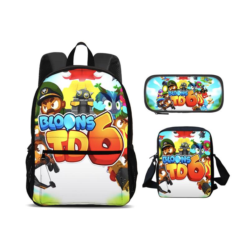 Bloons TD 6 Backpack Pen Bag Shoulder Bag 3Pcs Set New Trendy Game Printed Kindergarten Boys and Girls