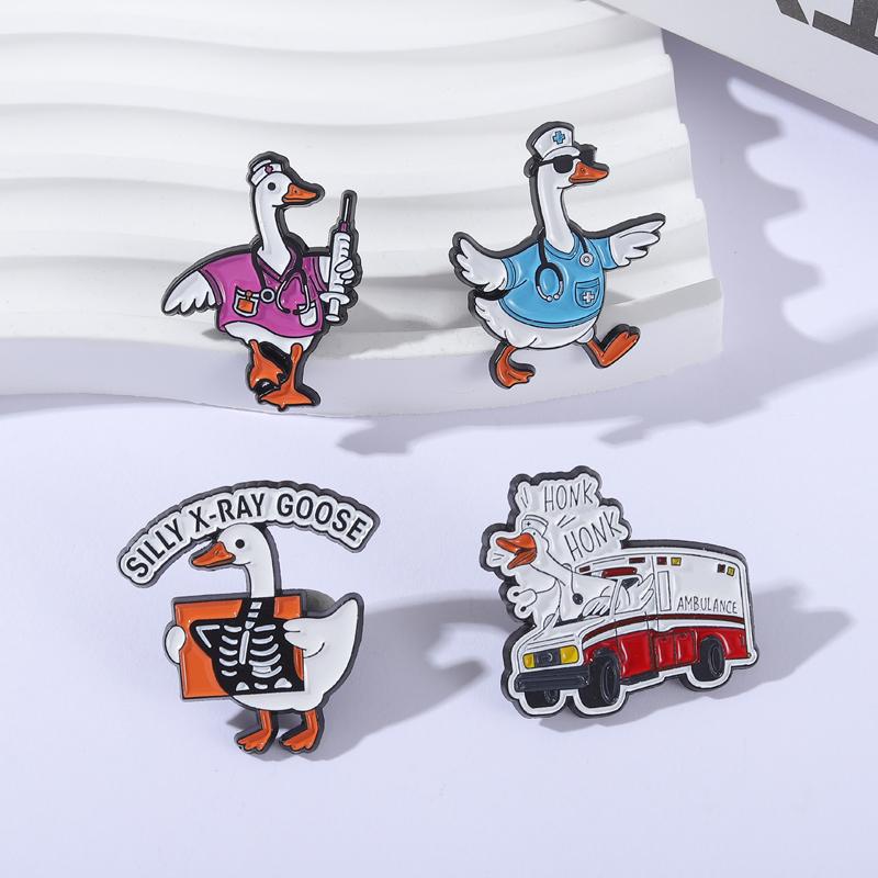 Silly Goose Ducktor Enamel Pins X-ray Ambulance Nurse Doctor Brooches Lapel Badges Clothes Funny Jewelry Gift for Friends