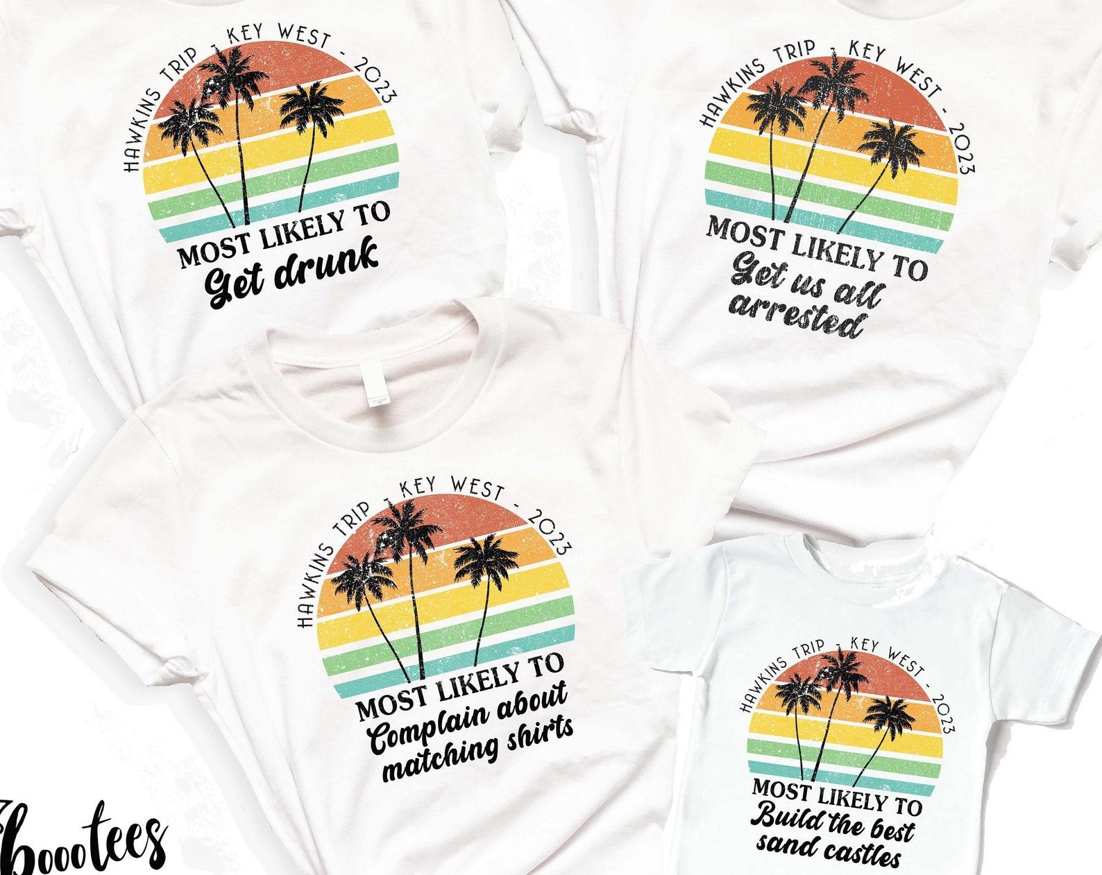 Custom Most Likely To Beach Trip Shirts: Retro Personalized Matching Family, Friends, Group Vacay Cruise Island Shore Vacation T-shirts L