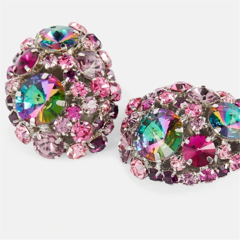 Elegant Round Crystal Ear Clips Colorful Rhinestone Earrings Stylish Non Pierced Ear Rings for Women Christmas Gift
