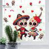 Waterproof Skeleton Art for Windows Halloween Cartoon Couple Window Stickers, PVC Day of The Dead Static Decals, Traditional Decorative Clings Mexican