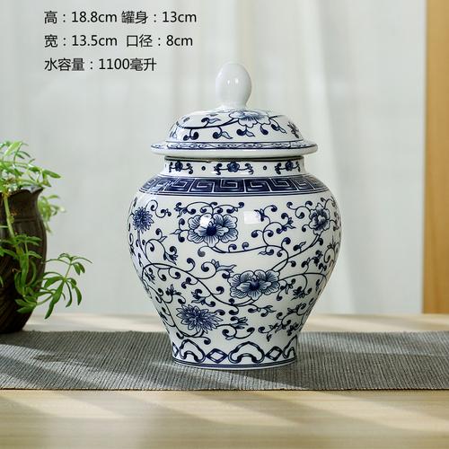

Modern Ceramic Blue and White Porcelain Antique General Jar with Lid Large General Storage Tea Caddy Countertop Home Decoration