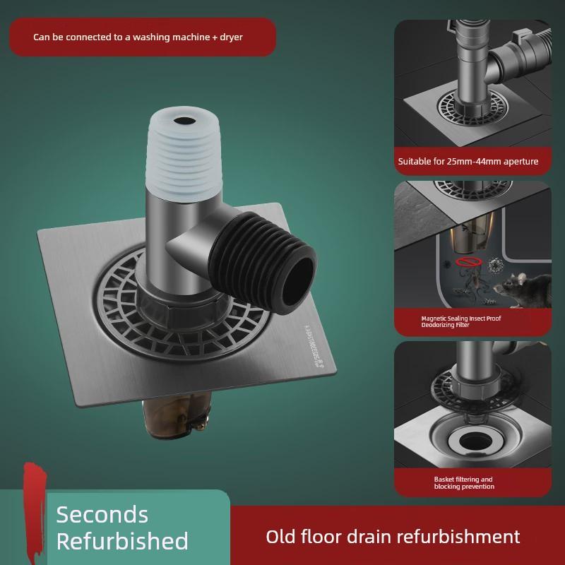 Washing Machine Drain-Pipe Floor Drain Double Drainage Two-in-One Sewer Tee Deodorizing Filter Overflow Prevention Waterproof Special Connectors