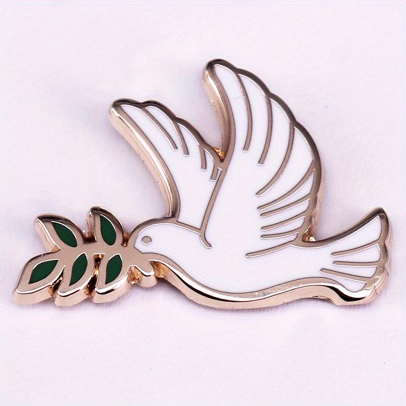 Peace Dove Olive Branch Enamel Brooch Pin Animal Dove Badge