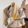 Nordic simple silk scarf long female French retro black and white striped large square scarf tied hair ins headscarf headband shawl