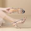 Fashion Luxury Rhinestone Narrow Strap Designer Heeled Sandals Women Summer Sexy Open Toe Silver High Heels Elegant Party Wedding Shoes