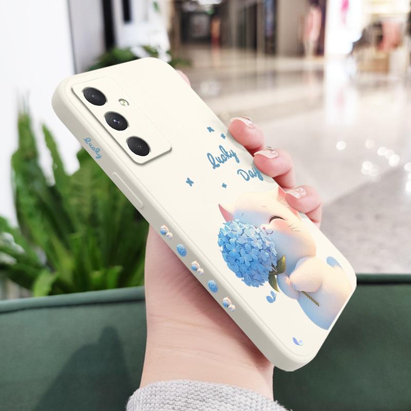 Blue Silk Cat Phone Case For Samsung Galaxy A37 A57 Liquid Silicone Cover