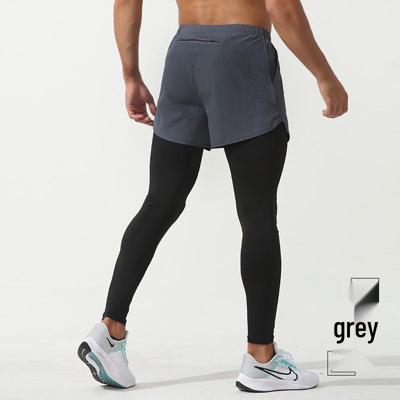 

Unisex Quick-Dry Elastic Sports Pants: European and American Style for Fitness, Running, Basketball Training, and Fake Two-Piece Tights. Small