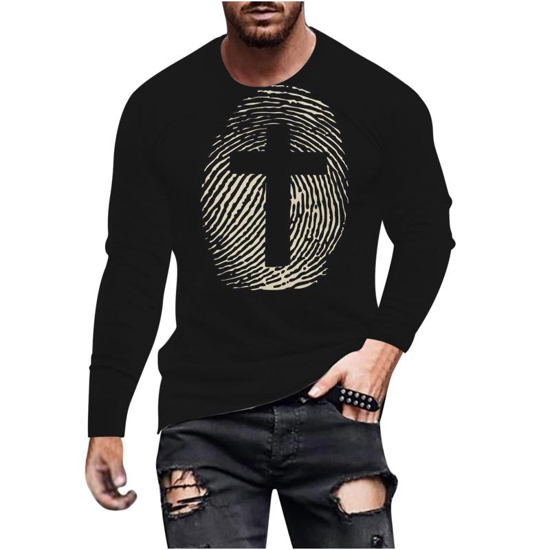New Fashion Retro Long Sleeve T-Shirt For Men's Clothing Cross 3d Printed T-shirt Round Neck Tops Oversized Loose Y2k Clothes